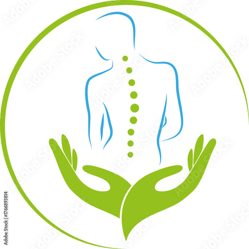 Person, Frau und Hände, Orthopädie, Chiropraktiker, Logo, Icon	