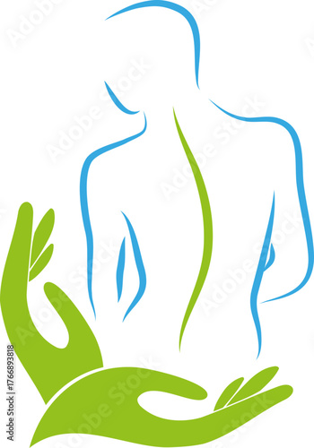 Person, Frau und Hände, Chiropraktiker, Orthopädie und Massage Logo, Icon	