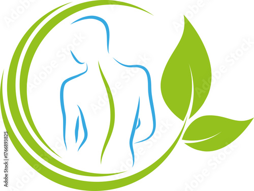 	
Person, Frau, Wirbelsäule und Blätter, Orthopädie, Chiropraktiker, Logo, Icon	