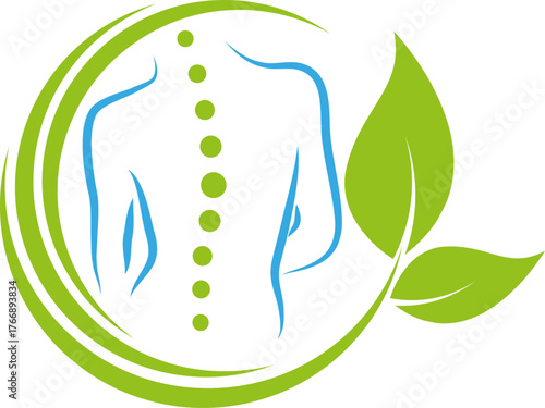 	
Person, Frau, Wirbelsäule und Blätter, Orthopädie, Chiropraktiker, Massage, Logo, Icon	
