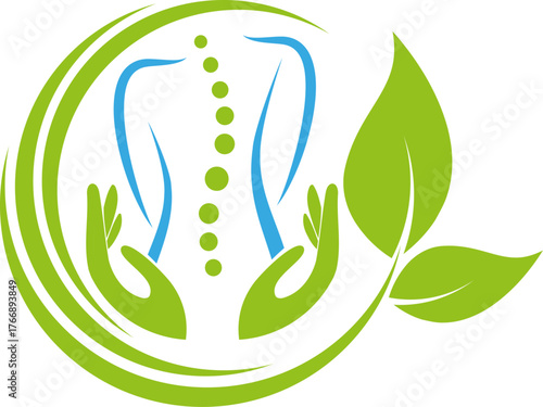 Zwei Hände und Person, Orthopädie, Physiotherapie und Massage Logo, Hintergrund 