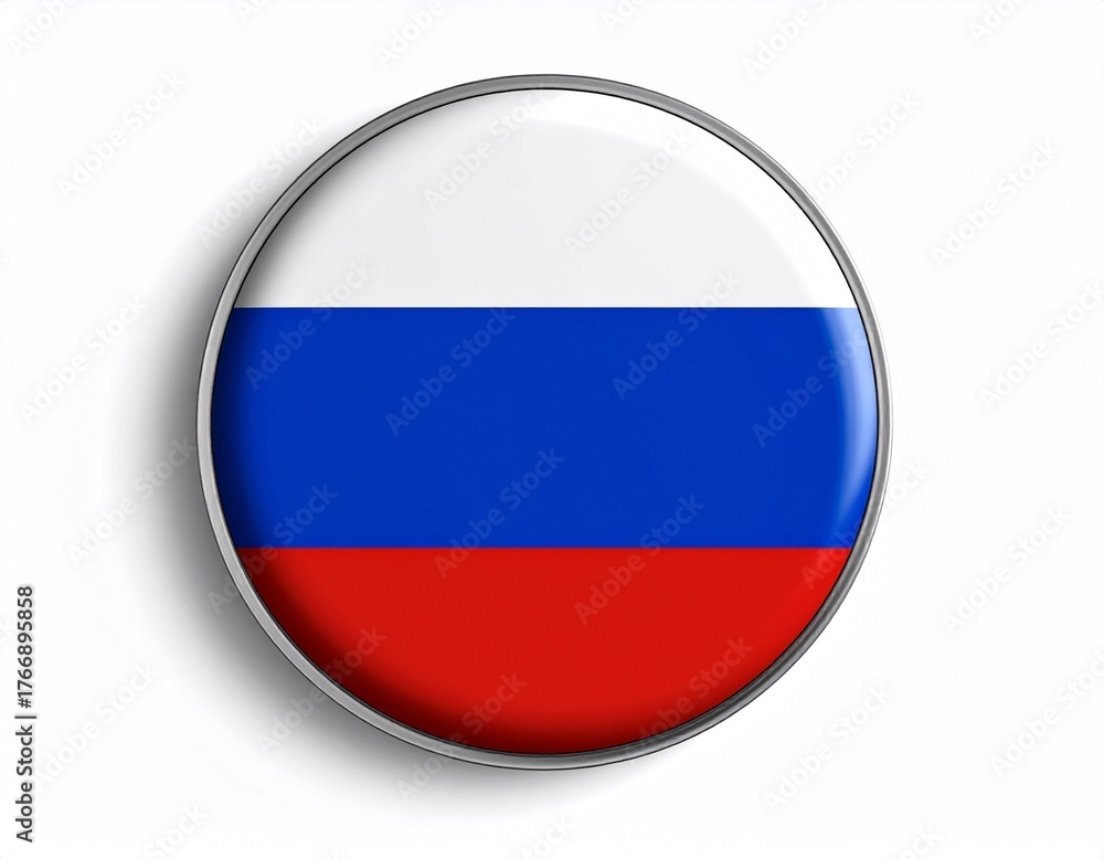Fototapeta premium Russia Flag Button on White Background