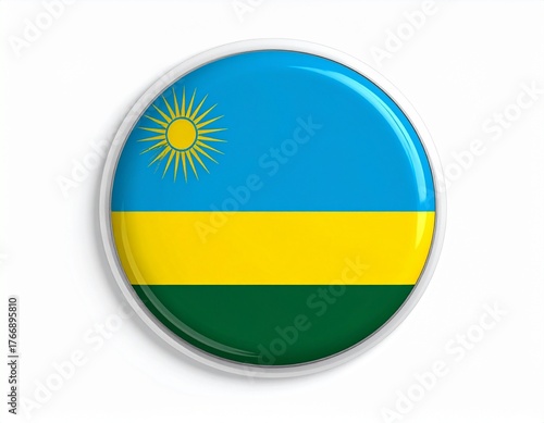 Free Download Rwanda Flag Button with Sun Emblem on White Background - GFXLoad