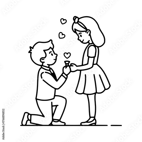 Handmade Romantic proposal outline icon of boy kneeling with ring vector