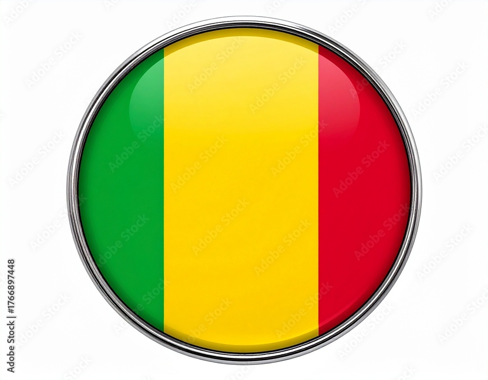 Fototapeta premium Mali Flag Button on White Background