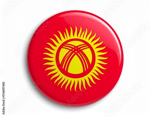 Kyrgyzstan Flag Button on White Background