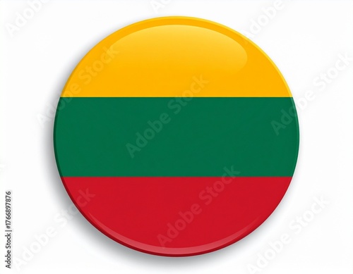 Lithuania Flag Button on White Background