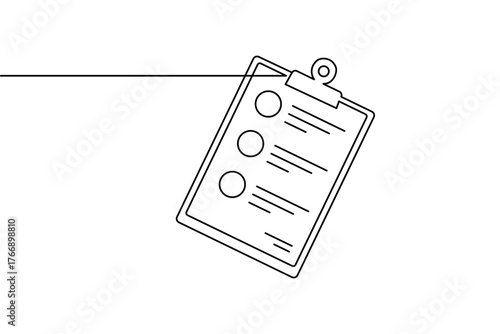 Minimalist single line art of task checklist clipboard and pen for business planning concept