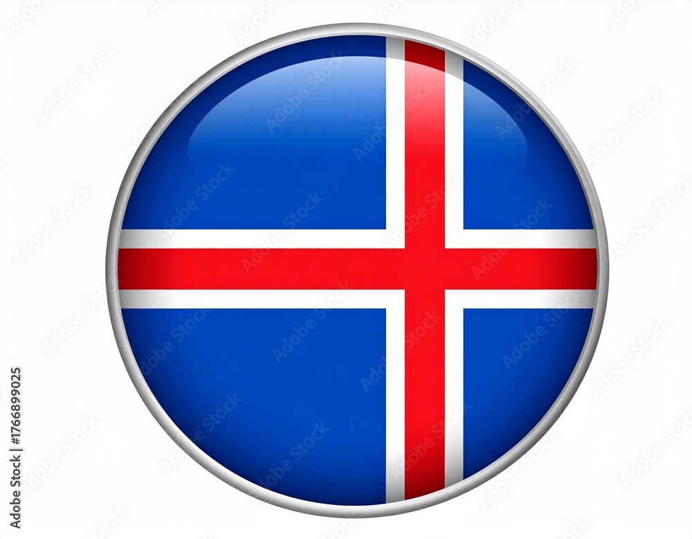 Obraz premium Iceland Flag Button with Nordic Cross on White Background