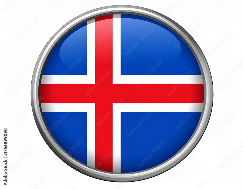 Fototapeta premium Iceland Flag Button with Nordic Cross on White Background