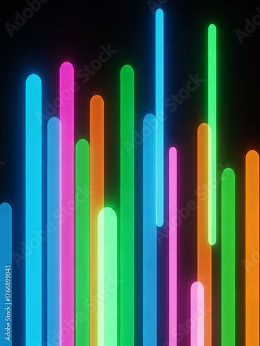Colorful Vertical Neon Tubes in Blue Pink Green and Orange