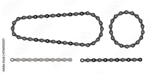 Collection of round bicycle chain border frames. Cycling line pattern. Motorcycle chain symbol. Chain machine sign. Vector