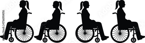 Wheelchair Silhouette of Woman Seated in Side View, Accessibility Symbol, Disability Support, Inclusive Mobility Concept, Vector Design for Awareness