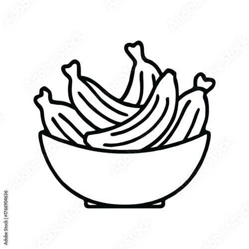 Banana Fruit Line Art – Minimalist Drawing of Fresh Bananas in Bowl