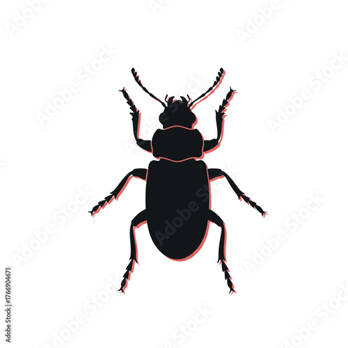 Black beetle silhouette with a glitch effect.