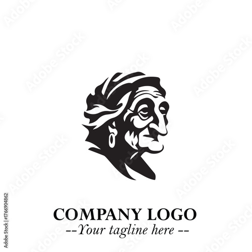 Elegant Old Woman Logo Symbol in Black on White Background with Classic and Minimalist Design
