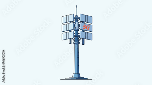 Vector illustration of a 5G antenna tower, isolated on a clean white background.