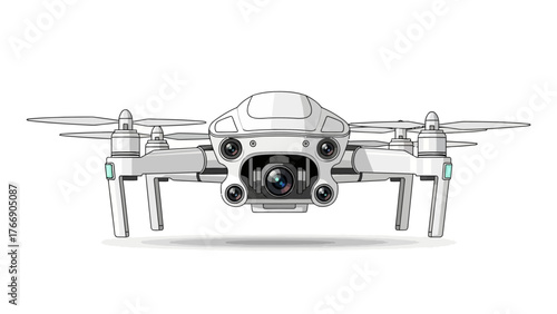 Clean futuristic vector illustration of an AI-controlled robotic drone with sensors, isolated on a white background.
