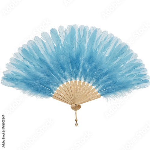 Pastel Blue Feather Fan: Elegant Handheld Decor & Costume Prop