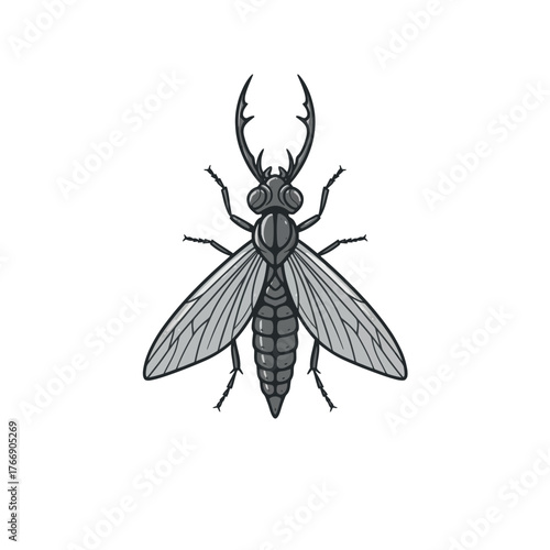 Illustration of a stag beetle with wings spread.