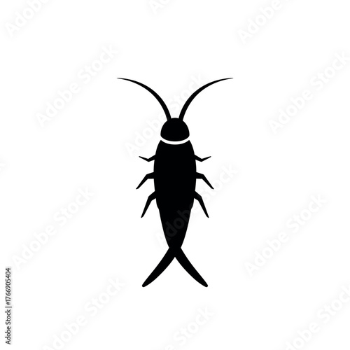 Silverfish insect silhouette pest control vector icon.