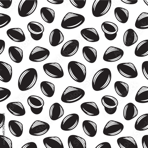 Seamless pattern of stylized black mussel shells