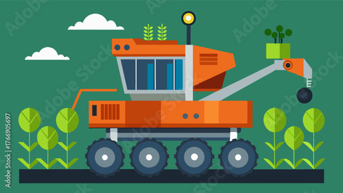 A modular robotic harvester that can be easily reconfigured to suit different types of crops making it versatile and adaptable for a wide range of farming needs.. Vector illustration
