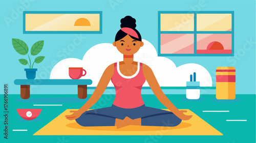 After a busy day of work you head to the spas onsite fitness center for a energizing yoga class or invigorating workout session.. Vector illustration