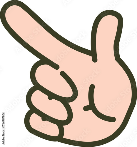 掌が見える肌色の指さしハンドサイン（右斜上方向・ジェスチャー・手のイラスト）