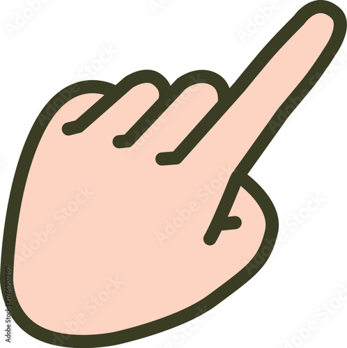 肌色の指さしハンドサイン（左斜上方向・ジェスチャー・手のイラスト）