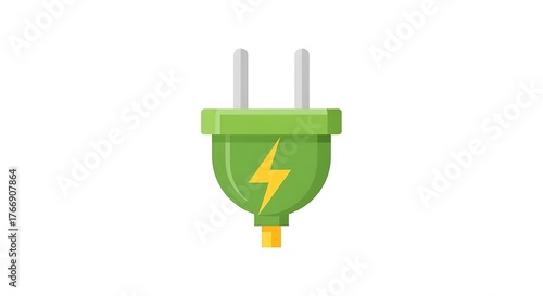 Green energy plug with lightning bolt symbol for sustainability.