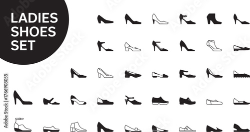 ladies shoe silhouettes bundle set icons for fashion and design projects