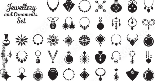 ladys jewellery and ornaments icon bundle set black silhouette art clean background