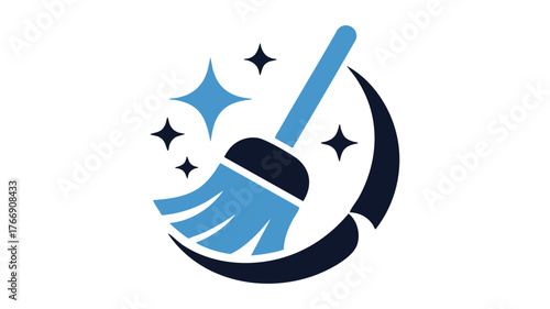 Sparkling broom sweeps away dust stars moon cleaning service hygiene home care logo
