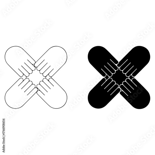 Four hands united in a circle forming a positive synergy symbol isolated on transparent background