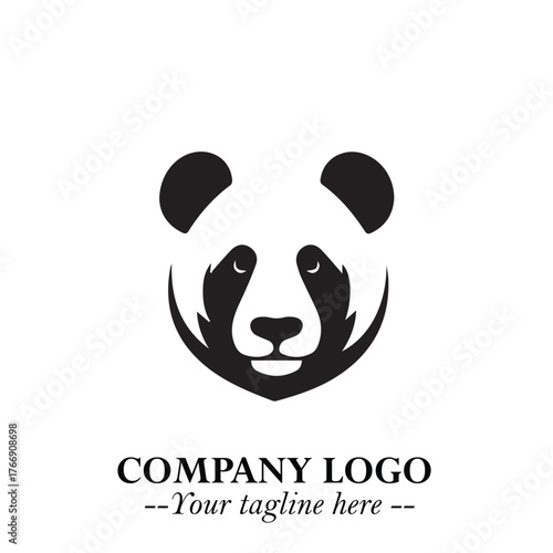 Cute Head of Panda Logo Symbol in Black on White Background with Minimalist and Modern Design
