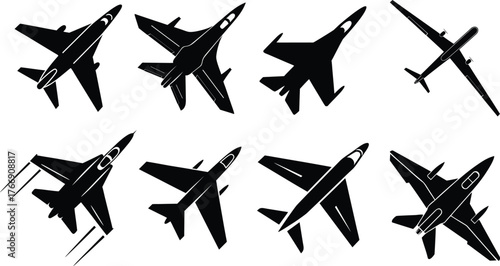 Fighter Jet Vector Silhouettes Set Top View Jet Plane Vector Set Silhouettes Collection