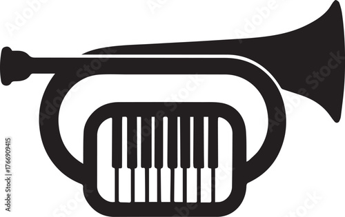 a trumpet with a piano keyboard silhouette vector