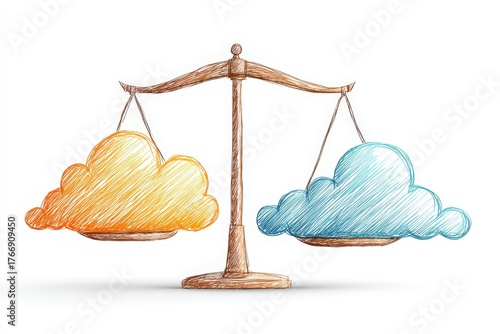 Cloud Scales of Justice — Legal Tech Concept, Pencil Style