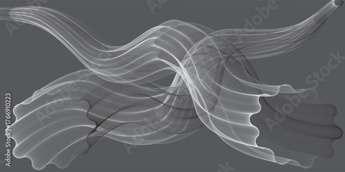 Abstract flowing lines in grayscale creating dynamic wavy forms.