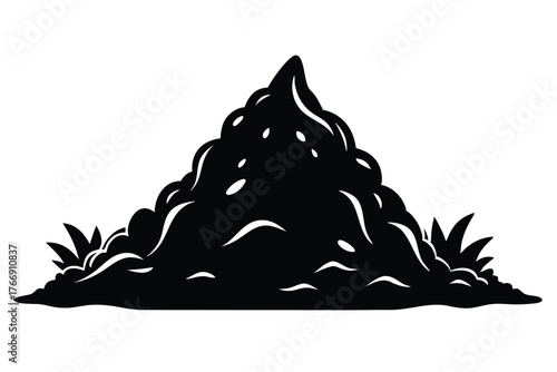 Silhouette of a mountainlike pile with spiky grass sprouts in a monochromatic representation