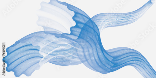 Abstract Blue Wave Pattern: Intertwined flowing translucent textured light blue and white digital wave forms with a delicate intricate pattern.