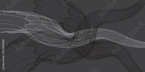 Abstract Digital Art: Flowing Lines in Grayscale on Dark Background.