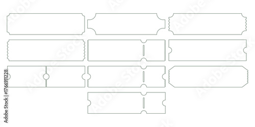 Empty Outline Ticket Blank. Voucher and Coupon Shape Line Icon. Vector Illustration