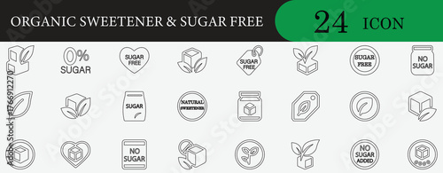 Organic sugar free sweetener and stevia icon set for healthy, keto, and diabetic lifestyles. Perfect for diet, wellness, nutrition, and natural food design