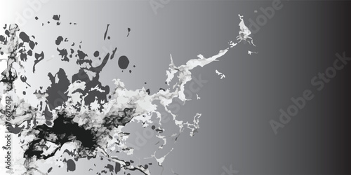 Abstract grayscale ink splatter painting dynamic flow textured high contrast black and white artistic expression.