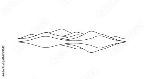 Mountain reflection minimalist horizon line art nature illustration.