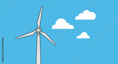 Vector Illustration of Wind Turbine with Cloud Elements in Modern Style