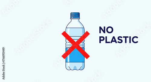 Vector Icon No Plastic Bottle with Cross Mark for Environmental Campaigns