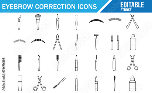 Cosmetic eyebrow correction vector bundle, tools and products for makeup professionals